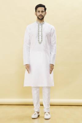 White embroidered art silk kurta-pajama 1