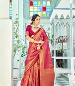 Dark Pink Kanjivaram Saree With Matching Pink Blouse