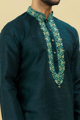 Green embroidered art silk kurta-pajama 3