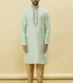 Green embroidered art silk kurta-pajama