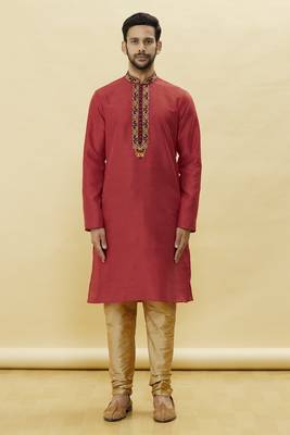 Maroon embroidered art silk kurta-pajama 1