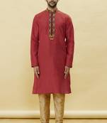 Maroon embroidered art silk kurta-pajama