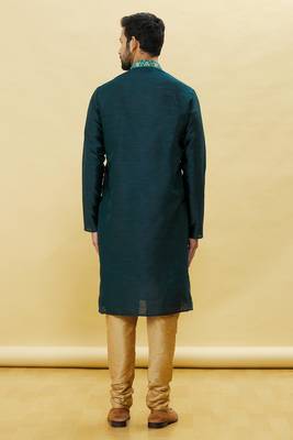 Green embroidered art silk kurta-pajama 4