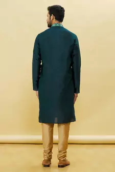 Green embroidered art silk kurta-pajama