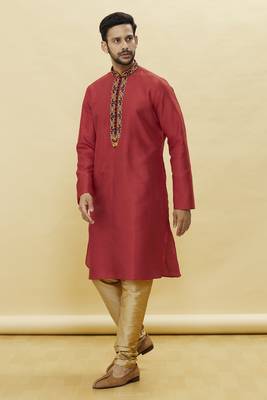 Maroon embroidered art silk kurta-pajama 2