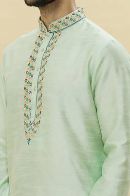 Green embroidered art silk kurta-pajama 3