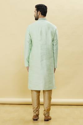 Green embroidered art silk kurta-pajama 4