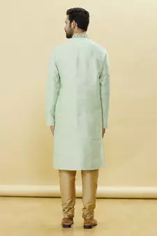 Green embroidered art silk kurta-pajama