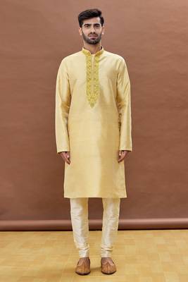Gold embroidered art silk kurta-pajama 1