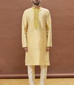 Gold embroidered art silk kurta-pajama
