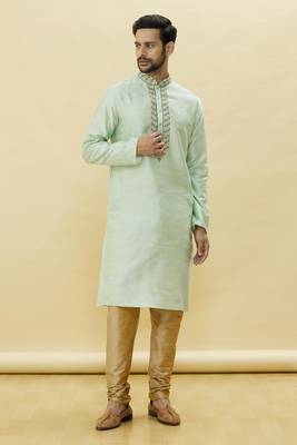 Green embroidered art silk kurta-pajama 5