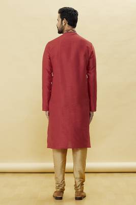 Maroon embroidered art silk kurta-pajama 4