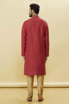 Maroon embroidered art silk kurta-pajama