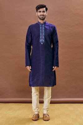 Purple embroidered art silk kurta-pajama 1