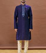 Purple embroidered art silk kurta-pajama