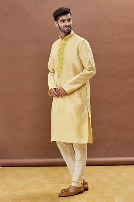 Gold embroidered art silk kurta-pajama 2