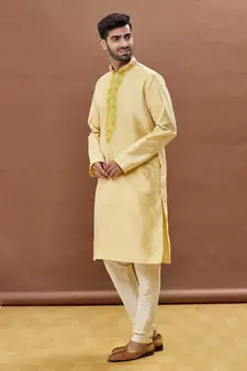 Gold embroidered art silk kurta-pajama
