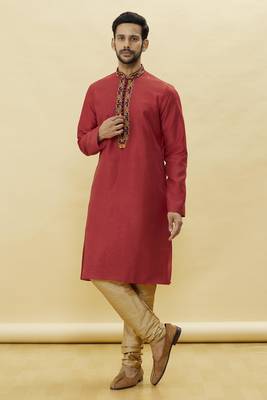 Maroon embroidered art silk kurta-pajama 5