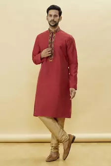 Maroon embroidered art silk kurta-pajama