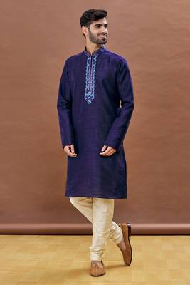 Purple embroidered art silk kurta-pajama 2