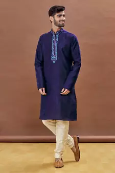 Purple embroidered art silk kurta-pajama
