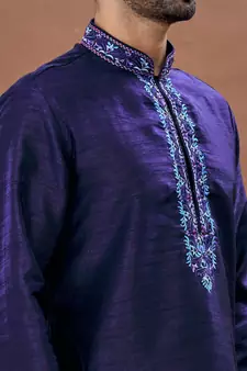 Purple embroidered art silk kurta-pajama