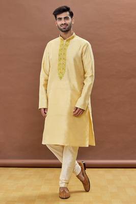 Gold embroidered art silk kurta-pajama 5