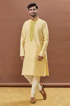 Gold embroidered art silk kurta-pajama