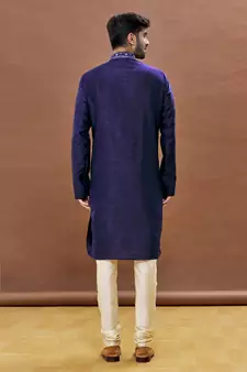 Purple embroidered art silk kurta-pajama
