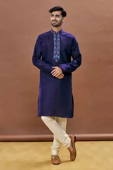Purple embroidered art silk kurta-pajama