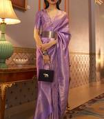 Iris Lavender Golden Zari Shine Soft Kanjivaram Silk Wedding Saree with Blouse