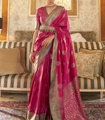 Dark Pink Tussar Silk Weaving Saree With Blouse