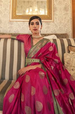 Dark Pink Tussar Silk Weaving Saree With Blouse 2