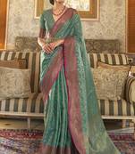 Jade Green Tussar Silk Weaving Saree With Blouse