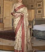 Attractive Cream Tessar Silk Weaving Saree With Blouse
