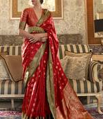 Hot Red Tessar Silk Weaving Saree With Blouse