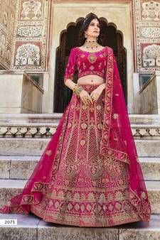 RANI PINK PREMIUM LUXURIOUS DESIGNER WEDDING WEAR VELVET LEHENGA CHOLI SEMI STITCHED LATEST DESIGN 