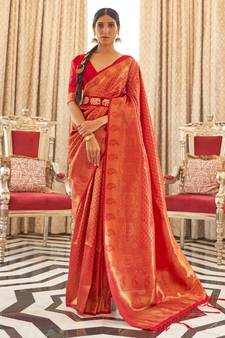 Red Kaabha Silk Faux Kanjivaram Party Wear Weaving Silk Saree Collection