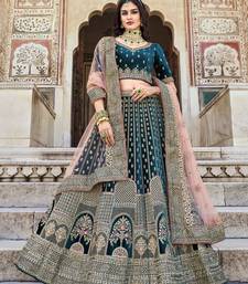 Cream & Blue Premium Tissue Embroidered Wedding Lehenga Choli