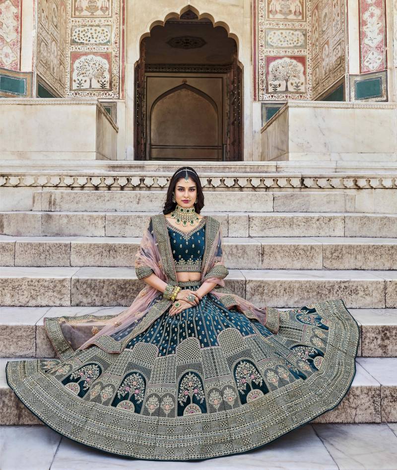 Delightful Rama Blue Lino Silk Ruffle Party Wear Lehenga Choli