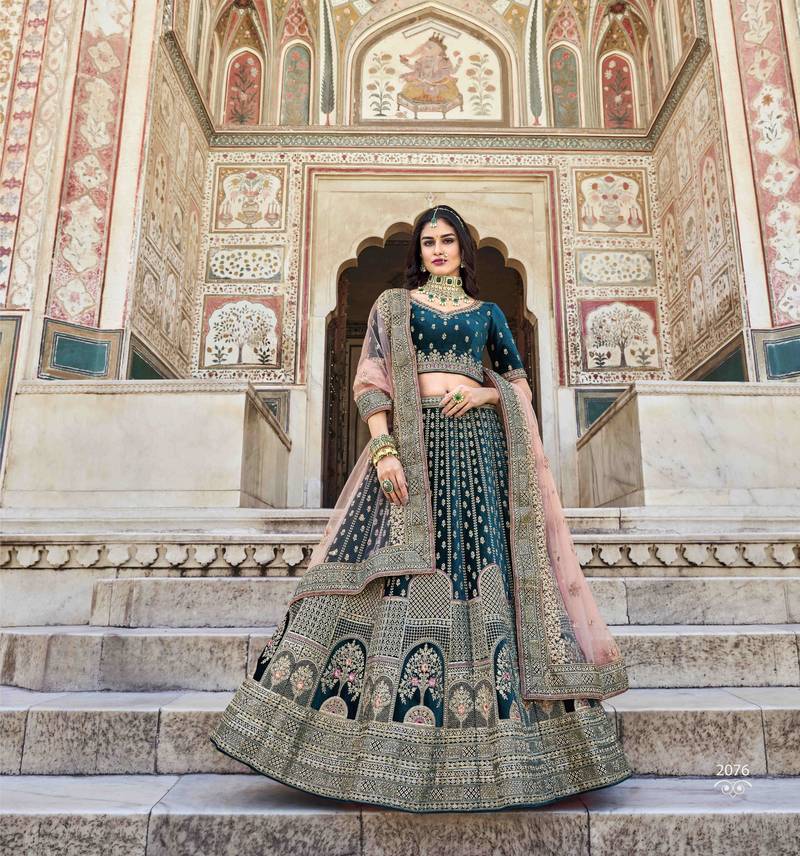 Designer Rama Net Embroidered Wedding Lehenga Choli