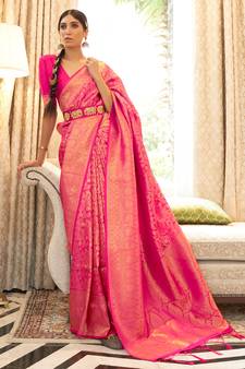 Pink Kaabha Silk Faux Kanjivaram Party Wear Weaving Silk Saree Collection