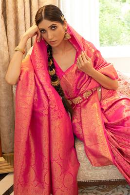 Pink Kaabha Silk Faux Kanjivaram Party Wear Weaving Silk Saree Collection 2