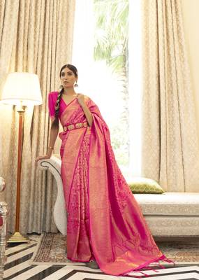 Pink Kaabha Silk Faux Kanjivaram Party Wear Weaving Silk Saree Collection 3