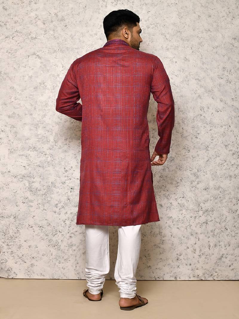 Party Wear Maroon Cotton & Lycra Kurta Pajama