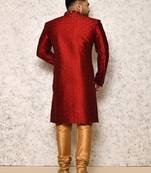 Designer Maroon Art Silk Achkan Sherwani