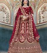 Premium Luxurious Wedding Wear Maroon Velvet Lehenga Choli Latest Design