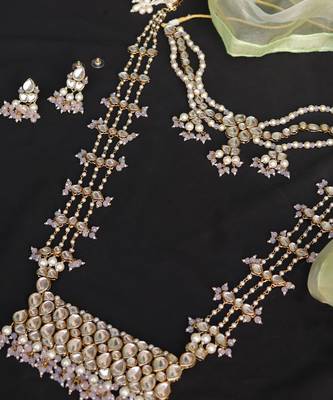Pastel Pink Beads With Kundan Necklace Set 1
