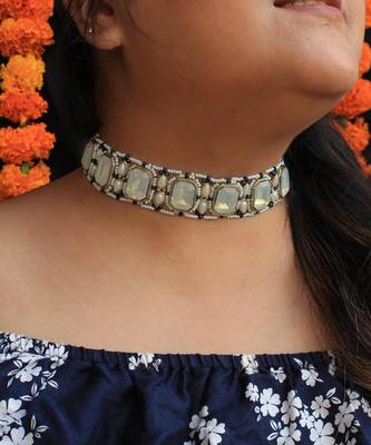 Blue Crystal  Studded  Choker Set 1