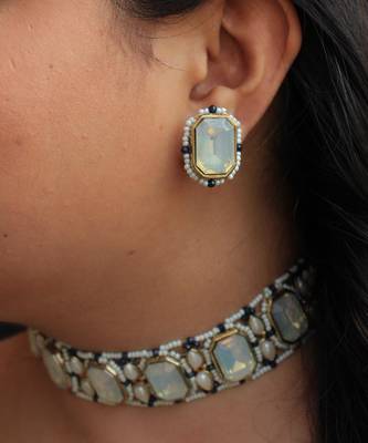 Blue Crystal  Studded  Choker Set 2